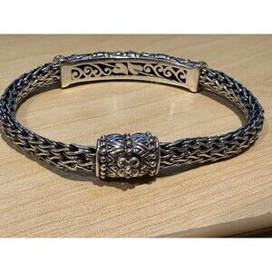 Barbara Bixby 925 Sterling Silver & 18K Braided Chain Floral Bracelet 7.5 inch